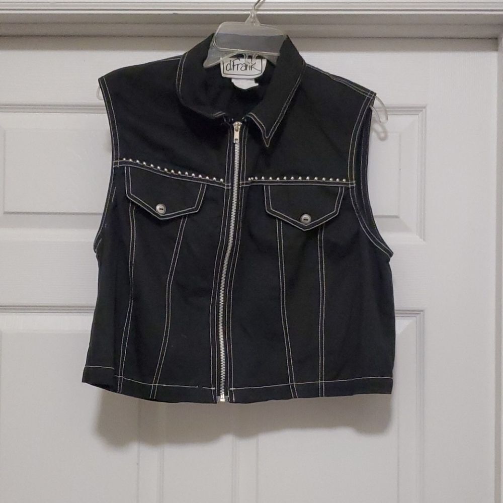D.Frank black with white stitch zip up vest